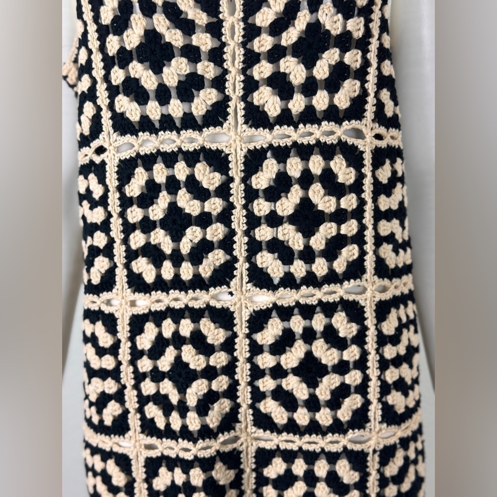 VICI Solana Patchwork Crochet Mini Cover Up Dress Black Ivory Sz X-Large E25 - Picture 9 of 15